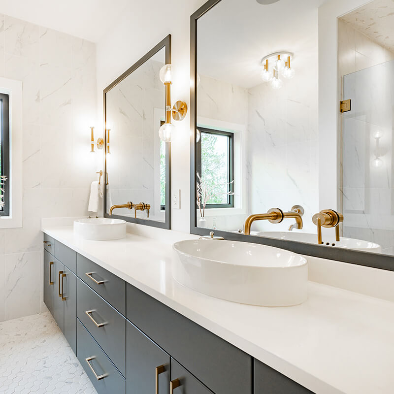 Bathroom Countertop with two sinks and Vanities