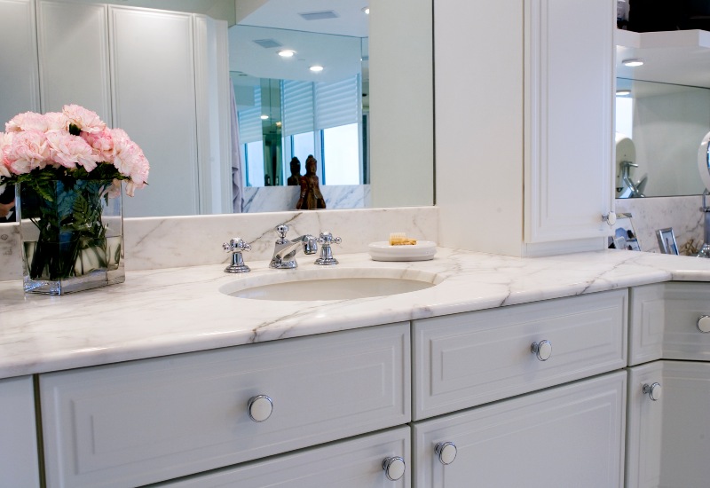 A bathroom scene, highlighting a countertop design from the Greater Orlando Area.